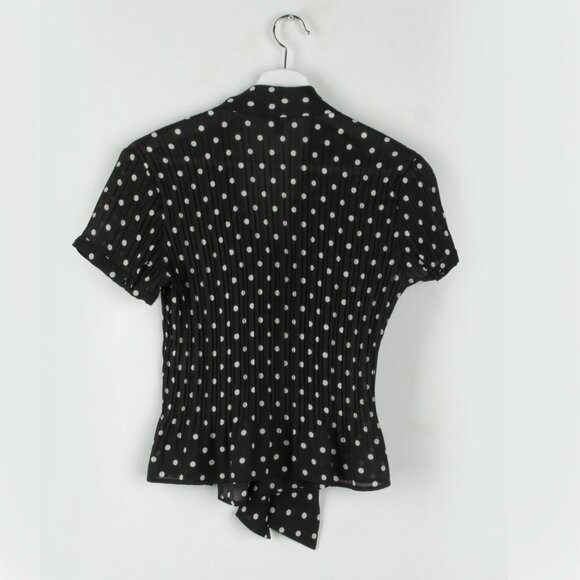 Nine West Blouse Polka Dot Top Tie Neck  Short Sleeve Black White 6P - Picture 4 of 8